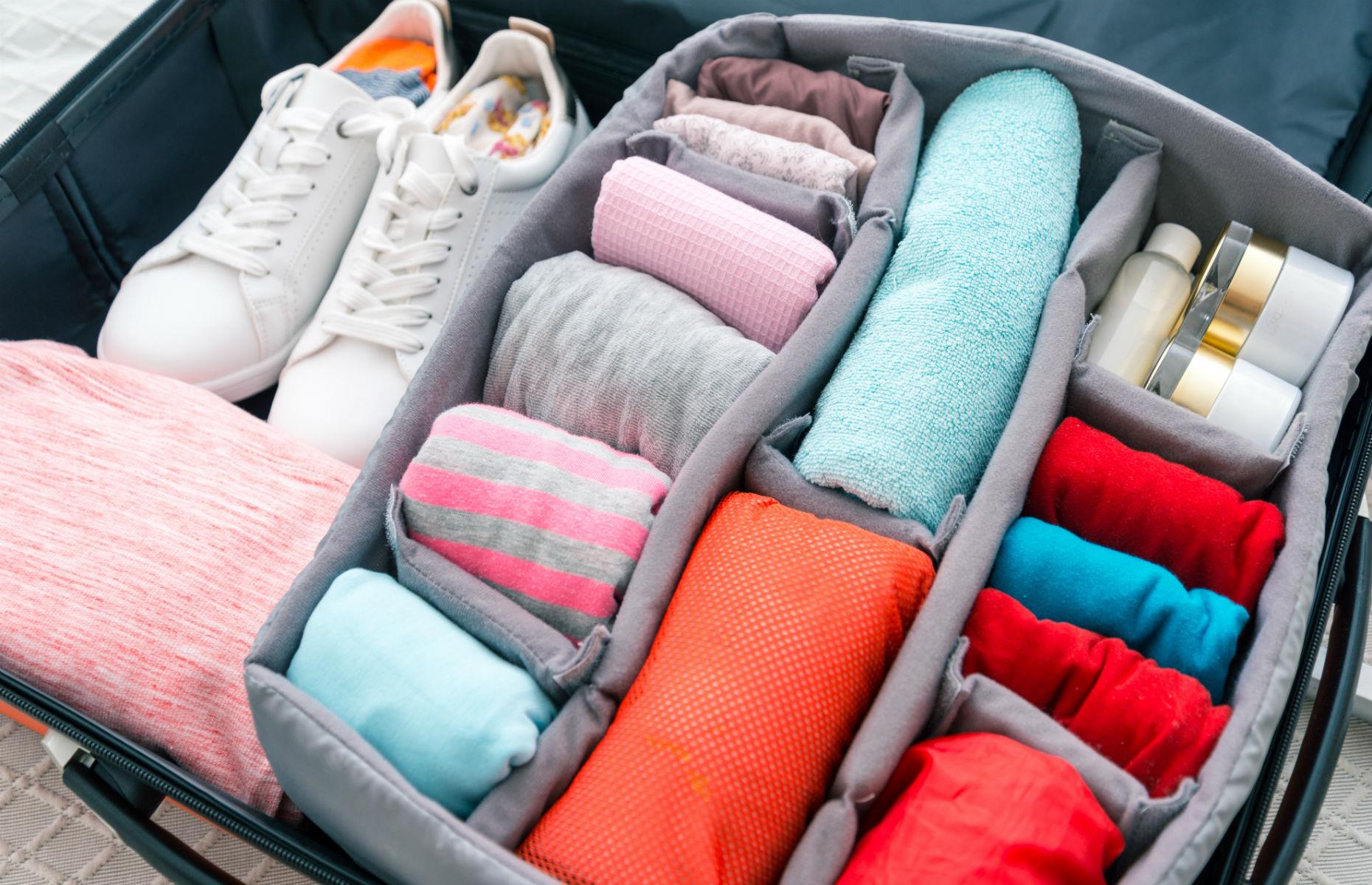 Use a drawer organiser inside your suitcase